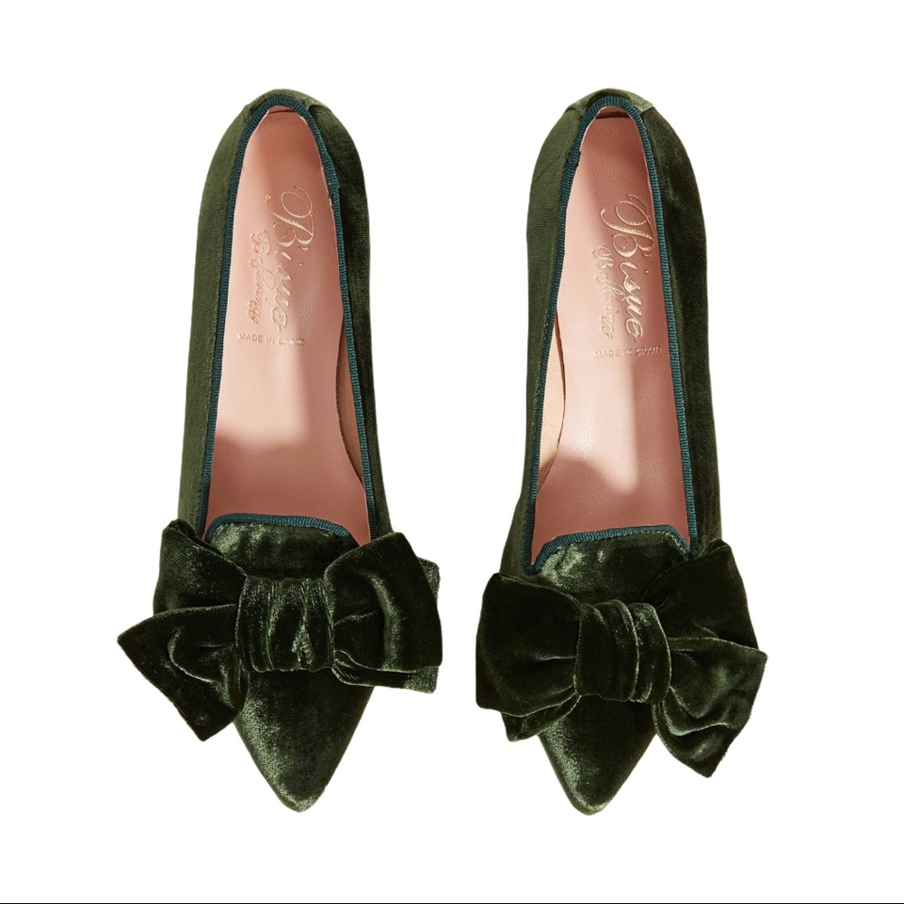 Anthropologie Bisue Ballerinas Velvet Bow Heels